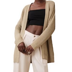 NWOT Banana Republic Open Stitch Cardigan Sweater Khaki Beige Taupe Duster Brown